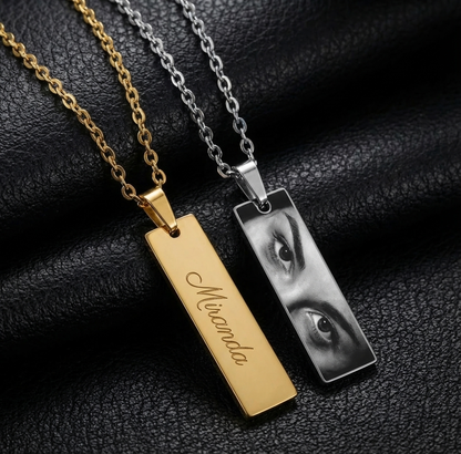 Goxijite Engrave Color Eyes Picture Necklace Thick Chain Stainless Steel Glossy Bar Custom Pendant Men Women Commemorative Gift