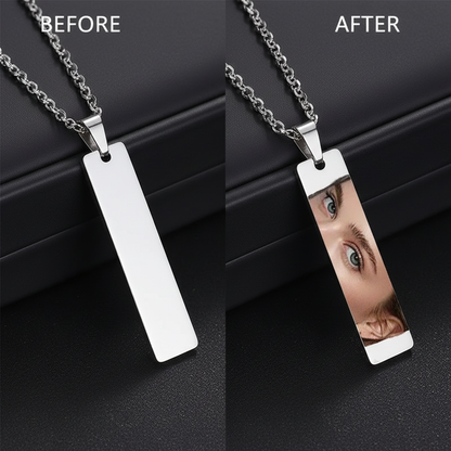 Goxijite Engrave Color Eyes Picture Necklace Thick Chain Stainless Steel Glossy Bar Custom Pendant Men Women Commemorative Gift