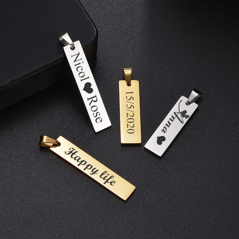 Goxijite Engrave Color Eyes Picture Necklace Thick Chain Stainless Steel Glossy Bar Custom Pendant Men Women Commemorative Gift