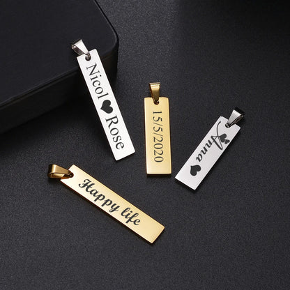 Goxijite Engrave Color Eyes Picture Necklace Thick Chain Stainless Steel Glossy Bar Custom Pendant Men Women Commemorative Gift