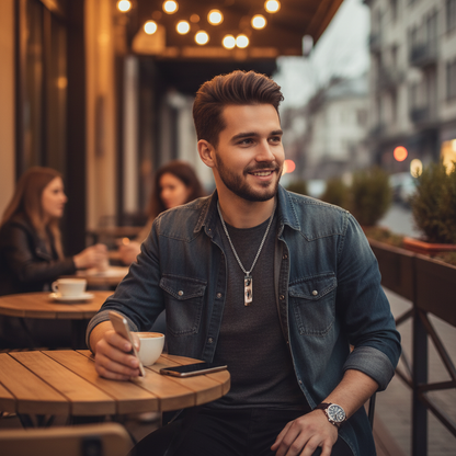 Goxijite Engrave Color Eyes Picture Necklace Thick Chain Stainless Steel Glossy Bar Custom Pendant Men Women Commemorative Gift